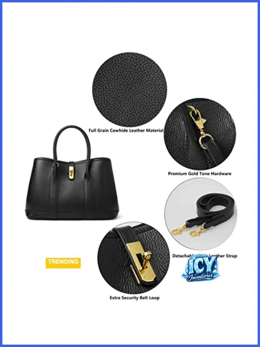 Genuine Leather Satchel Bag Twist Lock Top Handle Tote Women Shoulder Purse